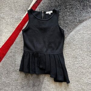Milly Black Knit Asymmetrical Peplum Tank Top